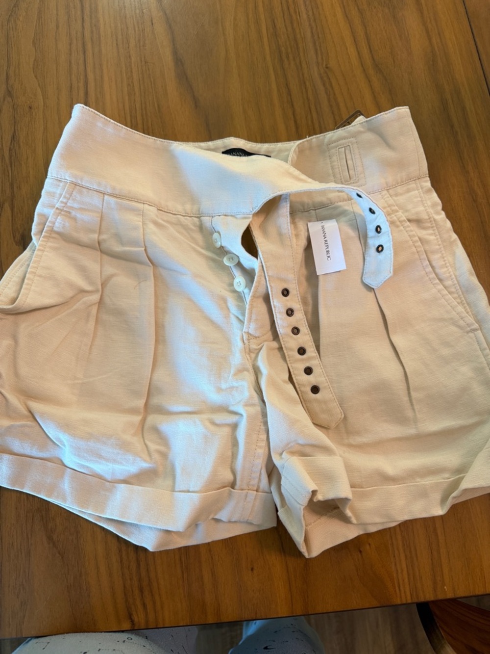 Banana Republic High-Waist Pleated Cream Shorts